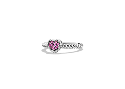 Rhodium Plated Pink CZ Ladies Heart Shape Twisted Ring